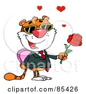 Poster, Art Print Of Tiger Holding A Box Of Candies And A Rose