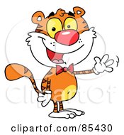 Poster, Art Print Of Cute Tiger Wearing A Bow Tie And Waving