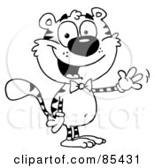 Poster, Art Print Of Black And White Tiger Wearing A Bow Tie And Waving