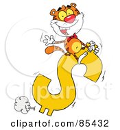 Poster, Art Print Of Happy Tiger Riding On A Dollar Symbol