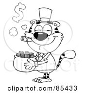 Royalty Free RF Clipart Illustration Of A Black And White Tiger Carrying A Pot Of Gold And Smoking A Cigar by Hit Toon