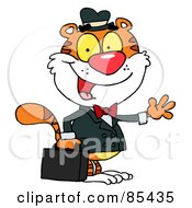 Poster, Art Print Of Salesman Tiger Waving And Carrying A Briefcase
