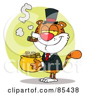 Poster, Art Print Of Rich Tiger Carrying A Pot Of Gold And Smoking A Cigar
