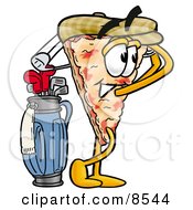 Poster, Art Print Of Slice Of Pizza Mascot Cartoon Character Swinging His Golf Club While Golfing