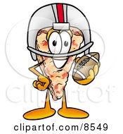 Clipart Picture Of A Slice Of Pizza Mascot Cartoon Character In A Helmet Holding A Football by Toons4Biz