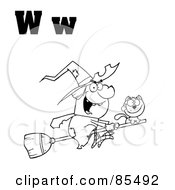 Royalty Free RF Clipart Illustration Of An Outlined Witch With Letters W