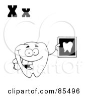 Royalty Free RF Clipart Illustration Of An Outlined Tooth Holding An Xray With Letters X