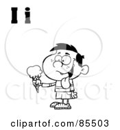 Royalty Free RF Clipart Illustration Of An Outlined Boy Eating Ice Cream With Letters I