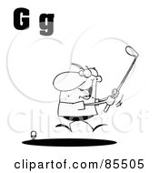 Royalty Free RF Clipart Illustration Of An Outlined Male Golfer With Letters G