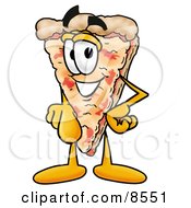 Clipart Picture Of A Slice Of Pizza Mascot Cartoon Character Pointing At The Viewer by Toons4Biz