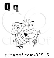 Royalty Free RF Clipart Illustration Of An Outlined Queen Bee With Letters Q