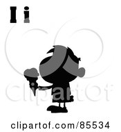 Royalty Free RF Clipart Illustration Of A Silhouetted Boy Eating Ice Cream With Letters I