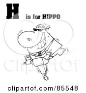 Royalty Free RF Clipart Illustration Of An Outlined Hippo With H Is For Hippo Text