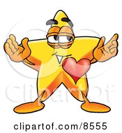 Star Mascot Cartoon Character With His Heart Beating Out Of His Chest by Toons4Biz