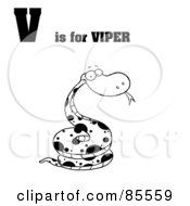 Royalty Free RF Clipart Illustration Of An Outlined Snake With V Is For Viper Text by Hit Toon