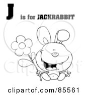 Royalty Free RF Clipart Illustration Of An Outlined Rabbit With J Is For Jackrabbit Text