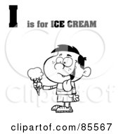 Royalty Free RF Clipart Illustration Of An Outlined Boy Eating Ice Cream With I Is For Ice Cream Text