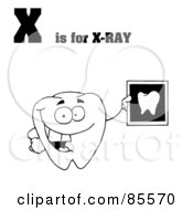 Royalty Free RF Clipart Illustration Of An Outlined Tooth Holding An Xray With X Is For Xray Text