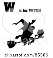 Royalty Free RF Clipart Illustration Of A Silhouetted Witch With W Is For Witch Text
