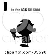 Royalty Free RF Clipart Illustration Of A Silhouetted Boy Eating Ice Cream With I Is For Ice Cream Text
