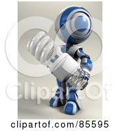 Poster, Art Print Of Royalty-Free Rf Clipart Illustration Of A 3d Ao-Maru Robot Holding A Spiral Electric Light Bulb
