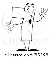 Royalty Free RF Clipart Illustration Of A Friendly Outlined Number 7 Seven Guy