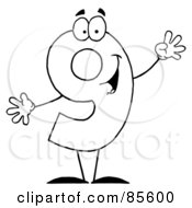 Royalty Free RF Clipart Illustration Of A Friendly Outlined Number 9 Nine Guy