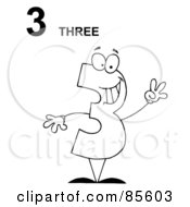 Royalty Free RF Clipart Illustration Of A Friendly Outlined Number 3 Three Guy With Text