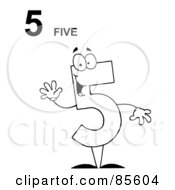 Royalty Free RF Clipart Illustration Of A Friendly Outlined Number 5 Five Guy With Text