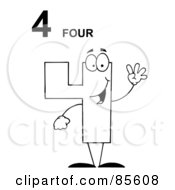 Royalty Free RF Clipart Illustration Of A Friendly Outlined Number 4 Four Guy With Text