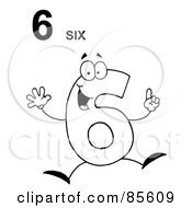 Royalty Free RF Clipart Illustration Of A Friendly Outlined Number 6 Six Guy With Text