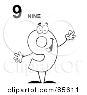 Poster, Art Print Of Friendly Outlined Number 9 Nine Guy With Text