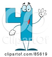Royalty Free RF Clipart Illustration Of A Friendly Blue Number 4 Four Guy