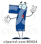 Royalty Free RF Clipart Illustration Of A Friendly Blue Number 7 Seven Guy