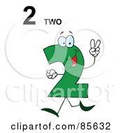 Royalty Free RF Clipart Illustration Of A Friendly Green Number 2 Two Guy With Text