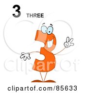Royalty Free RF Clipart Illustration Of A Friendly Orange Number 3 Three Guy With Text