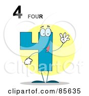Royalty Free RF Clipart Illustration Of A Friendly Number 4 Four Guy With Text