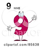 Royalty Free RF Clipart Illustration Of A Friendly Pink Number 9 Nine Guy With Text