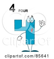 Royalty Free RF Clipart Illustration Of A Friendly Blue Number 4 Four Guy With Text