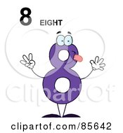 Royalty Free RF Clipart Illustration Of A Friendly Purple Number 8 Eight Guy With Text