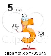 Royalty Free RF Clipart Illustration Of A Friendly Orange Number 5 Five Guy With Text