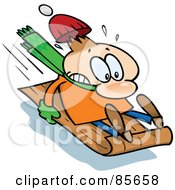 Royalty Free RF Clipart Illustration Of A Toon Guy Holding On Tight To A Toboggan While Sledding Downhill by gnurf #COLLC85658-0050