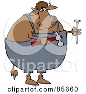 Poster, Art Print Of Carpenter Cow Holding A Hammer And Nail