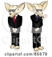 Royalty Free RF Clipart Illustration Of Two Security Chihuahua Guard Dogs In Suits