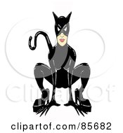 Royalty Free RF Clipart Illustration Of A Black Cat Woman Crouching