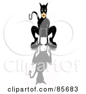 Royalty Free RF Clipart Illustration Of A Crouched Black Cat Woman With A Shadow