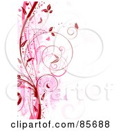 Poster, Art Print Of Red And Pink Floral Grunge Vine And Butterfly Background Over White