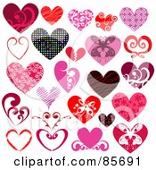 Poster, Art Print Of Digital Collage Of Pink Red And Colorful Patterned Hearts