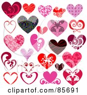 Royalty Free RF Clipart Illustration Of A Digital Collage Of Pink Red And Colorful Patterned Hearts