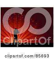 Royalty Free RF Clipart Illustration Of A Passionate Silhouetted Couple Kissing Over A Red Starry And Heart Burst Background by KJ Pargeter